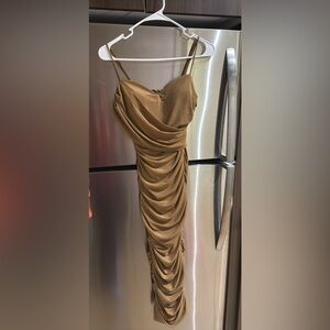 Elegant Tan Draped Dress